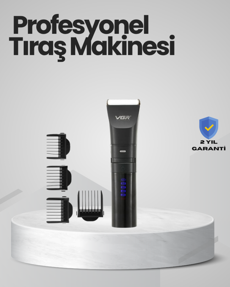 Şarjlı Tıraş Makinesi –Dijital Ekranlı, Hızlı Şarjlı, Profesyonel Kesim Seti