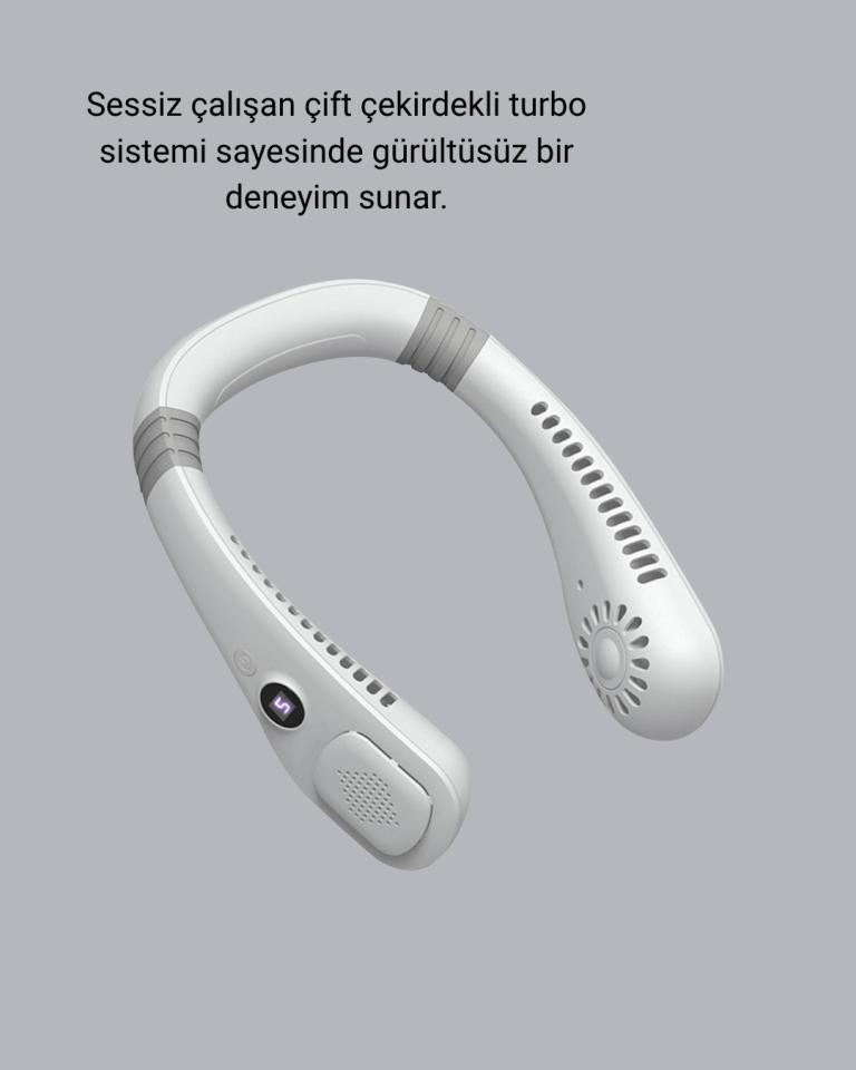 Kablosuz Giyilebilir Boyun Fanı Çift Motorlu ve 5 Kademeli Hız Kontrolü