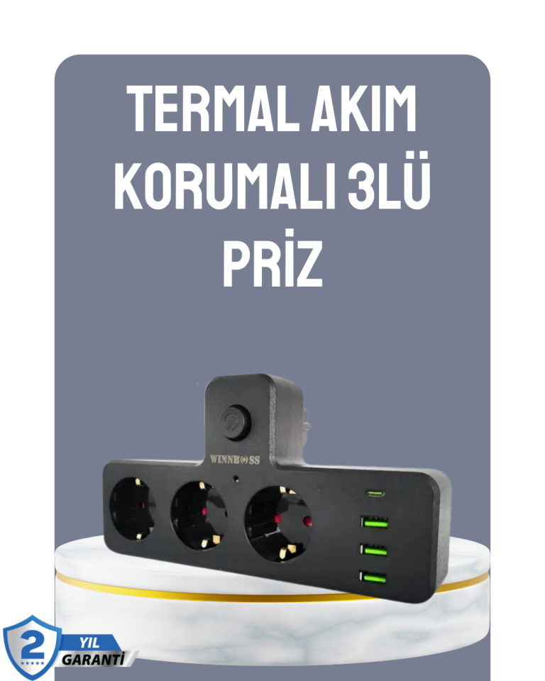 Anahtarlı Çoklu Priz 3 USB 1 Type-C Hızlı Şarj Destekli