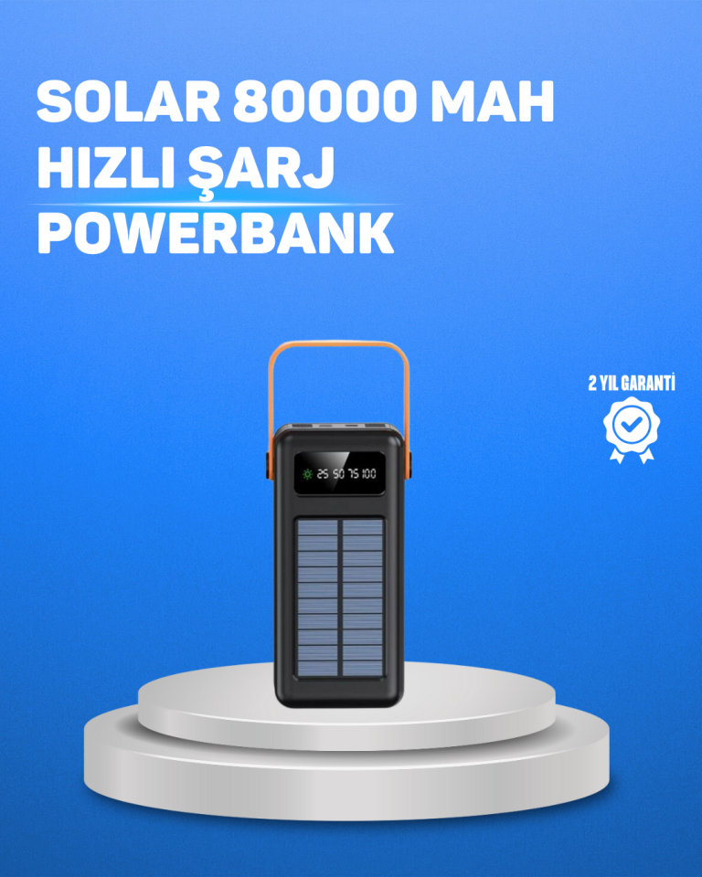 80000 mAh Yüksek Kapasiteli Powerbank Göstergeli Solar Şarj Cihazı