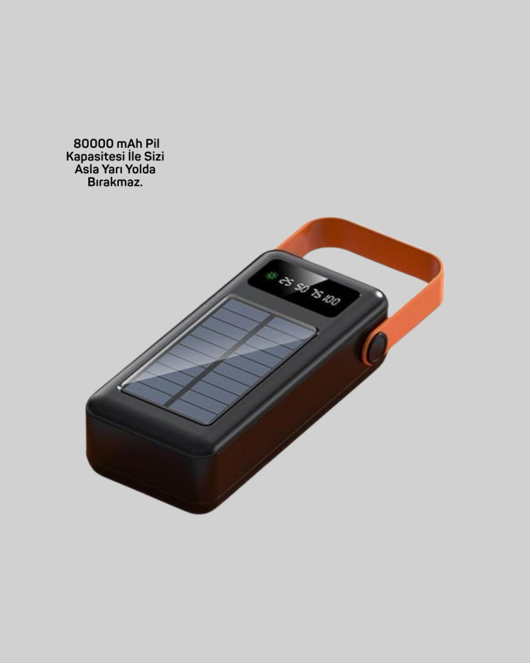 80000 mAh Solar Powerbank Göstergeli Fenerli Hızlı Şarj Taşınabilir Şarj Cihazı