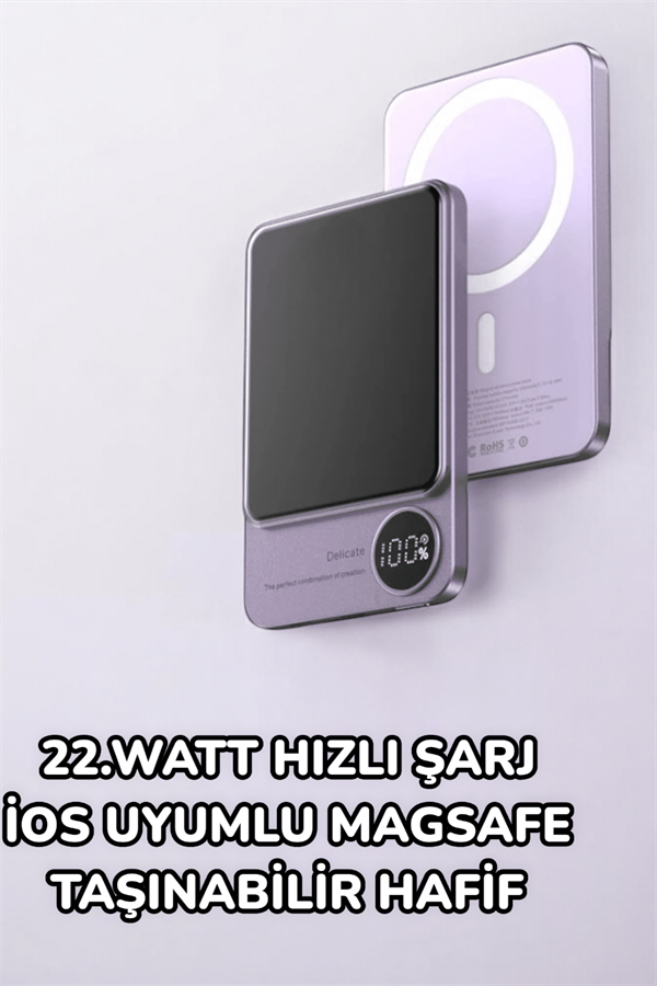 iOS Uyumlu 22.5W Hızlı Şarj Magsafe Powerbank Dijital Göstergeli 10.000 mAh