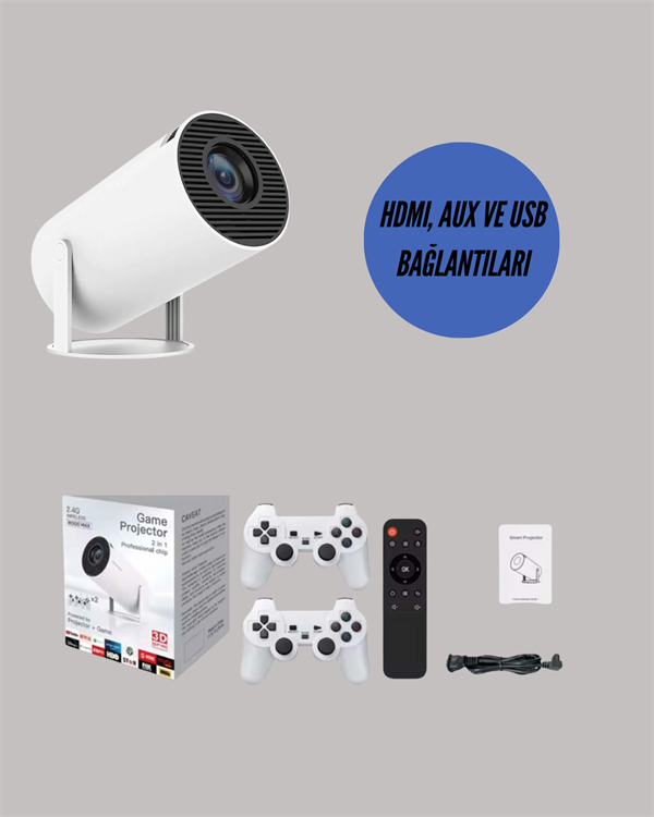 TÇift Kollu Tasarımlı Kablosuz Projeksiyon – 4K, 10.000 Oyun ve Smart App Desteği