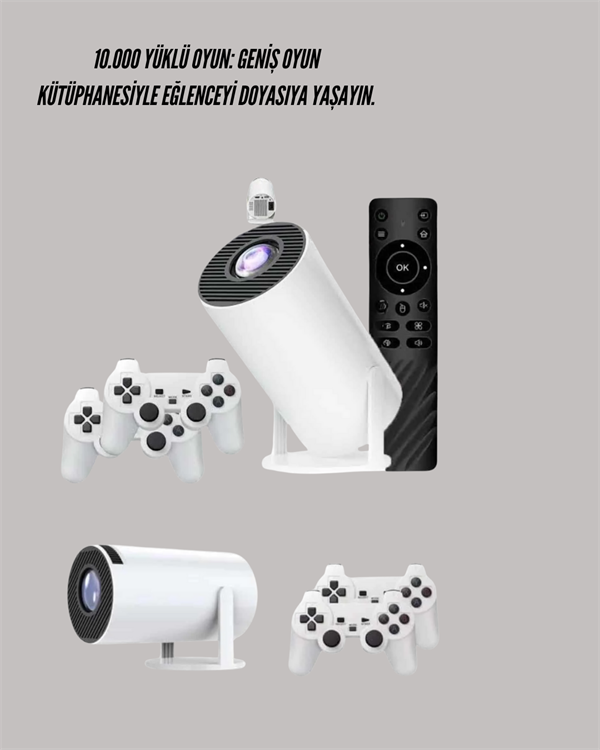 TÇift Kollu Tasarımlı Kablosuz Projeksiyon – 4K, 10.000 Oyun ve Smart App Desteği