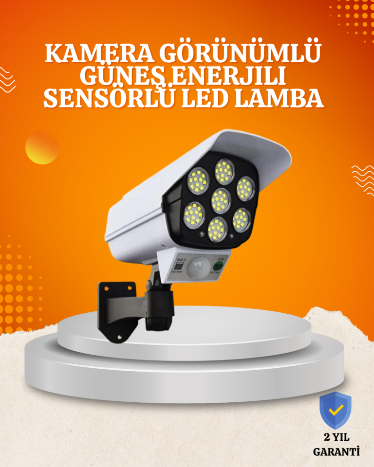 Solar Şarjlı Hareket Sensörlü LED Dış Mekan Lambası Kamera Tasarımlı Güvenlik Işığı