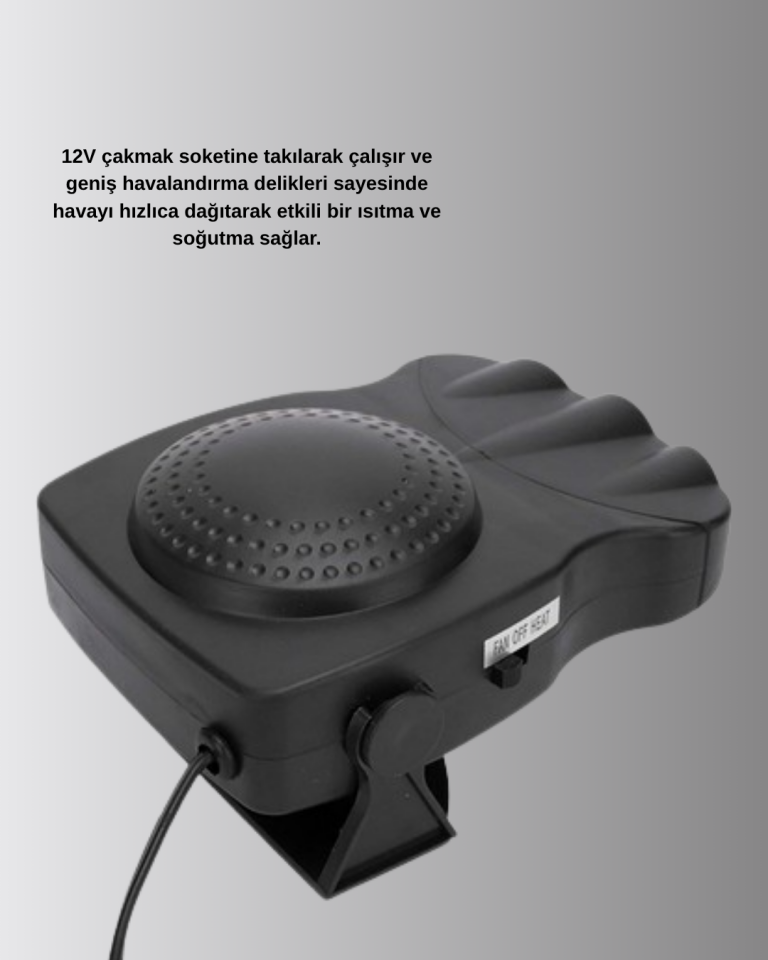 3’ü 1 Arada Araç İçi Isıtıcı ve Fan 150W Güçlü ve 360° Dönebilen Başlıklı