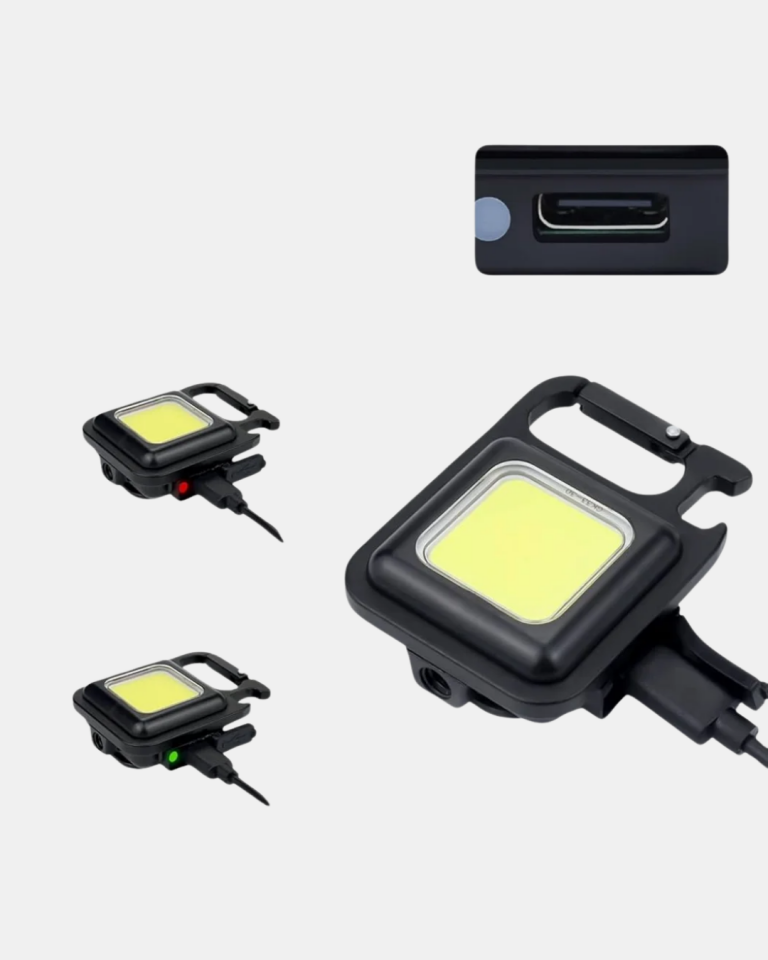 Şarjlı COB LED Anahtarlık Fener – 4 Modlu, Manyetik ve Katlanabilir Standlı