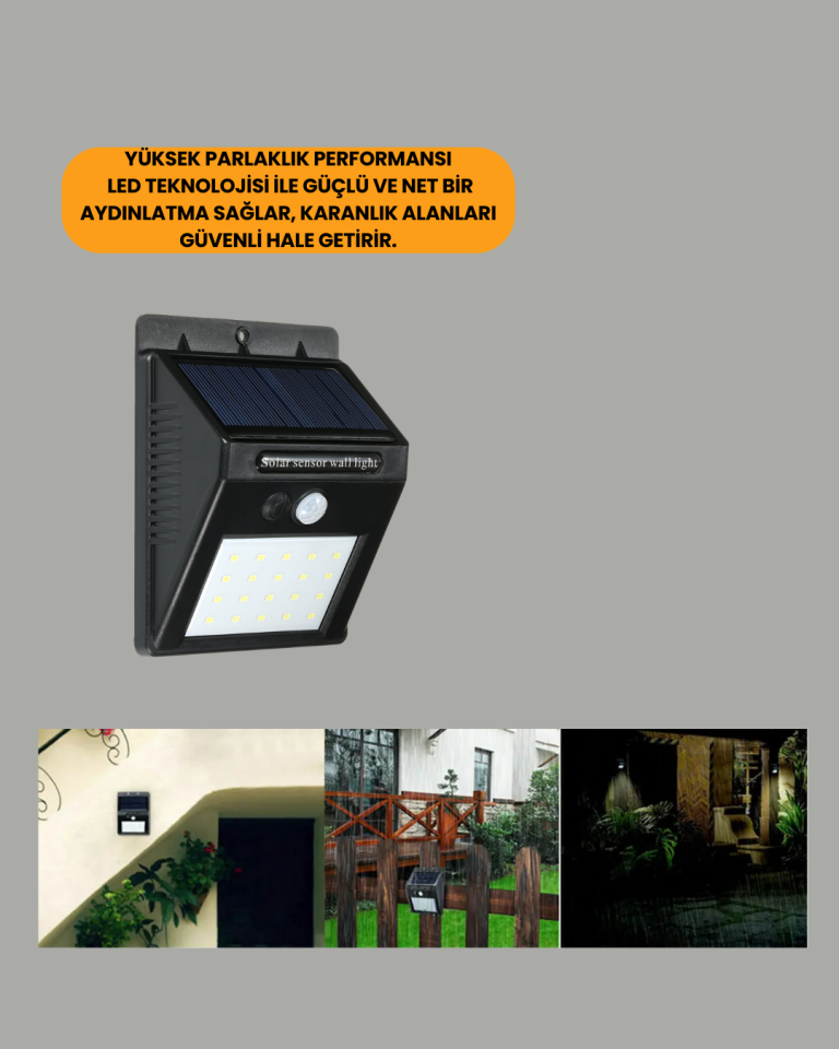 Bahçe ve Dış Mekanlar İçin Güneş Enerjili 20 LED Hareket Sensörlü Lamba