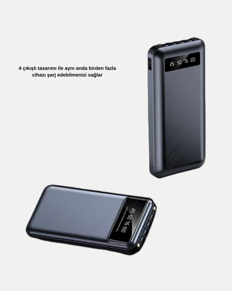 Powerbank 20000 mAh LED Fenerli ve Çoklu Güvenlik Korumasına Sahip