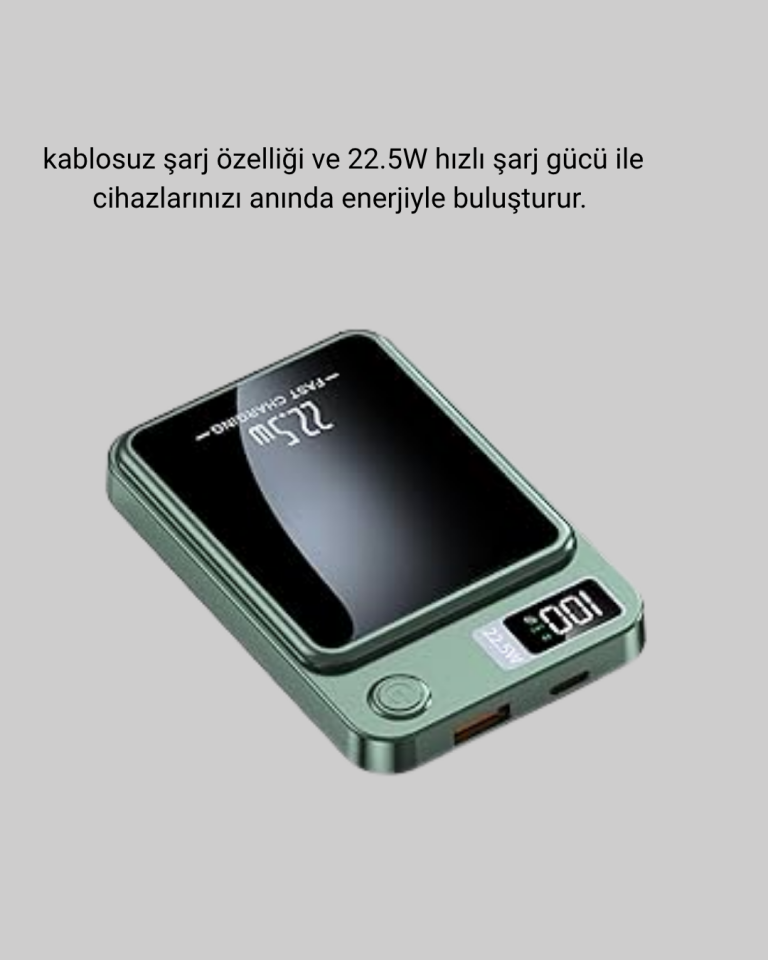 MagSafe Powerbank 10.000 mAh Kablosuz ve Dijital Ekranlı Hızlı Şarj Cihazı