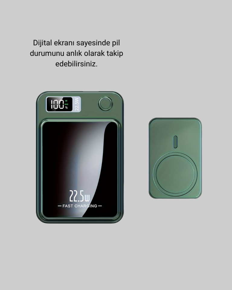 MagSafe Powerbank Kablosuz Şarjlı ve 22.5W Hızlı Şarj Destekli