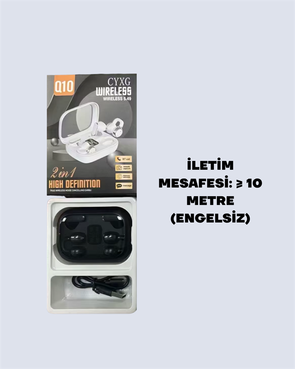 Q10 Dokunmatik Bluetooth Kulaklık – 6 Saat Müzik, Çift Dil, Hızlı Şarj