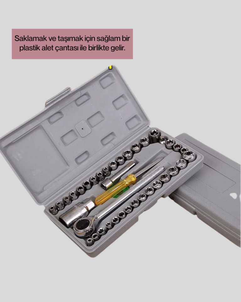 Dayanıklı Karbon Çelik 40 Parça Lokma ve Cırcır Anahtar Seti