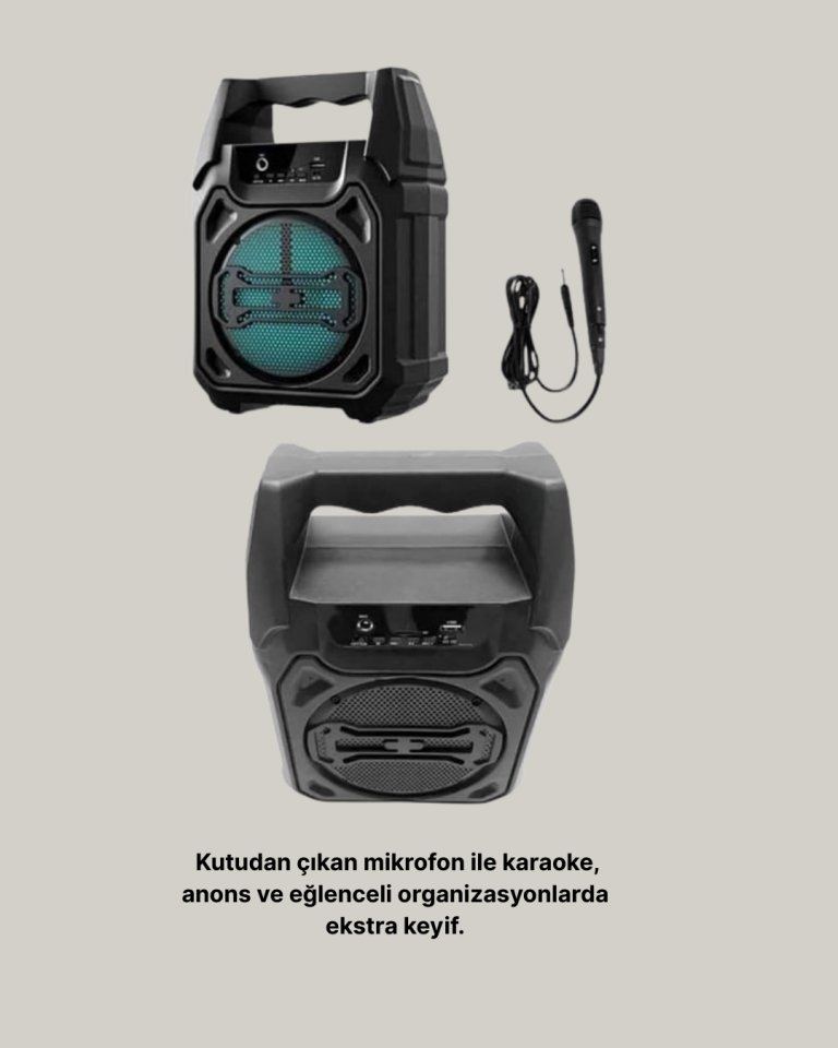 Taşınabilir 6.5” Bluetooth Hoparlör USB TF Kart Mikrofonlu Şarjlı Sistem
