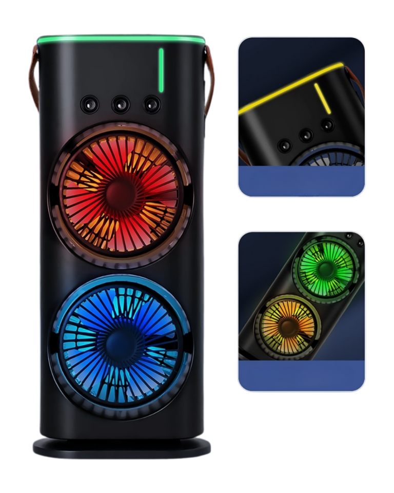 USB Şarjlı Çift Başlıklı Buharlı Masaüstü Fan Sessiz Serinletici Işıklı Fan