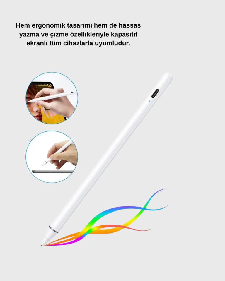 Type-C Şarjlı Dokunmatik Kalem – iPad, iPhone ve Android Uyumlu, Sessiz Çalışan
