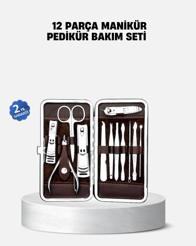 Özel Deri Çantalı 12 Parça Manikür Pedikür Bakım Seti Paslanmaz Çelik