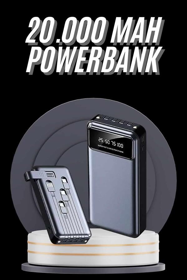 Hızlı Şarj Özellikli 20.000 Mah Dijital Göstergeli USB Girişli Android ve İOS Uyumlu Powerbank