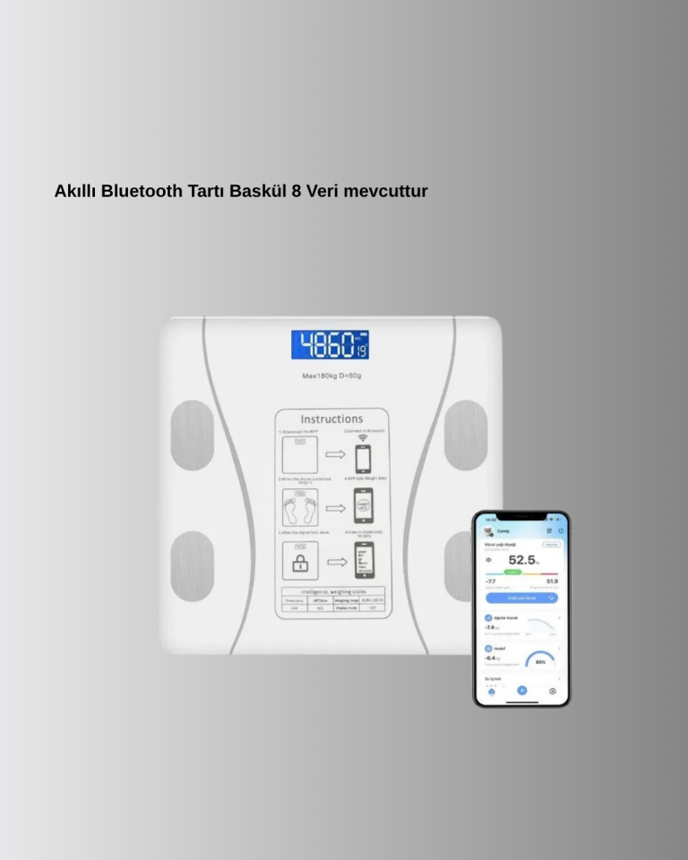 Akıllı Dijital Baskül – Bluetooth Bağlantılı, 8 Ölçüm Verili, Akıllı Vücut Analiz Tartısı