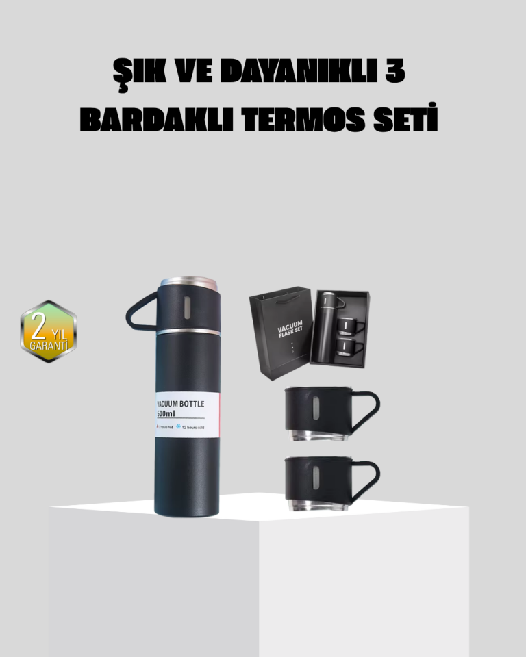 Paslanmaz Çelik 500 ml Termos Seti – 8 Saat Isı Koruma, Vakumlu, Sızdırmaz ve Taşınabilir