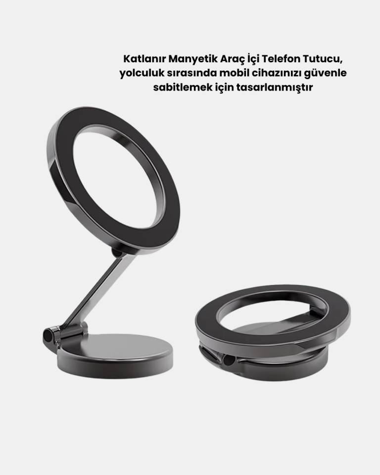 Katlanır Manyetik Araç İçi Telefon Tutucu – 360° Dönebilen, MagSafe Uyumlu, Güçlü Mıknatıslı Tasarım
