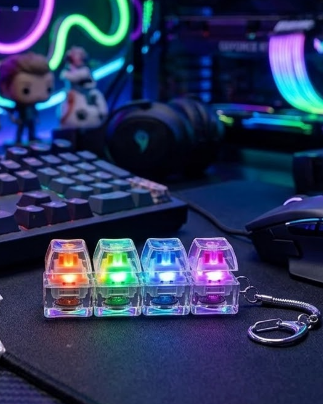 Mekanik Klavye Anahtarlık Işıklı Stres Giderici Klik Tuş Oyuncağı Renkli Fidget