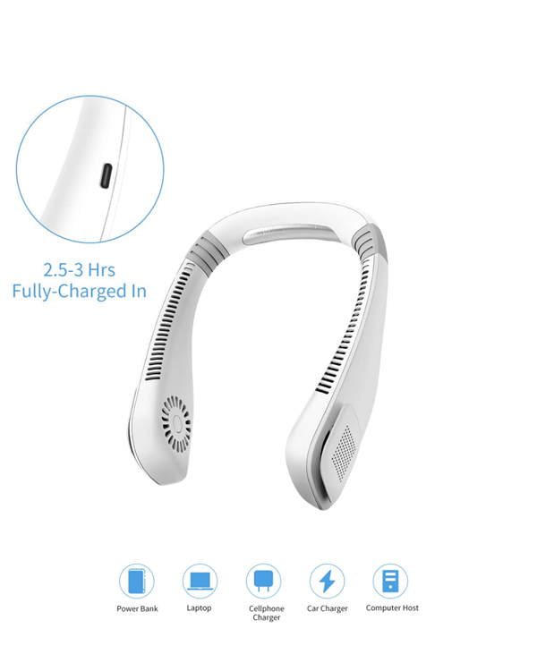 Kanatsız Boyun Tipi Fan | Giyilebilir Serinletici, Düşük Sesli, Hafif ABS Gövde, USB Şarj Edilebilir
