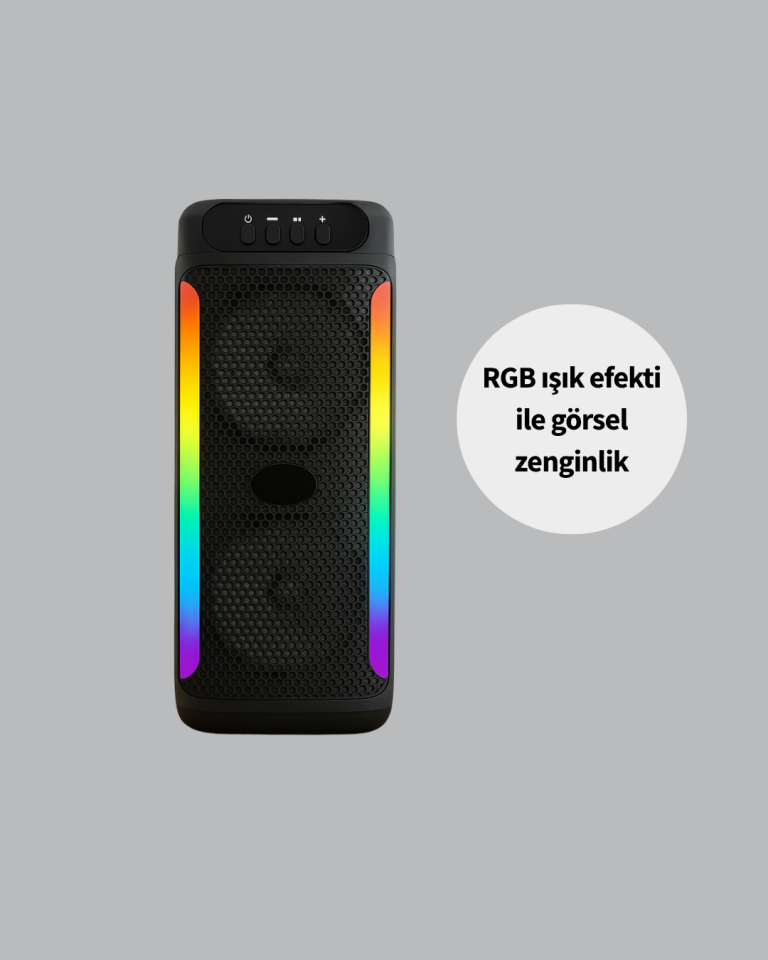 RGB Işıklı Çift Hoparlörlü Taşınabilir Bluetooth Speaker ve Mikrofon