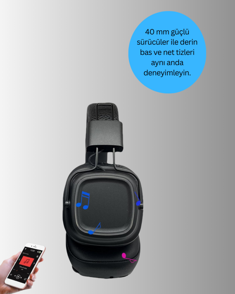 Ergonomik Konforlu Kablosuz Kulak Üstü Bluetooth Kulaklık