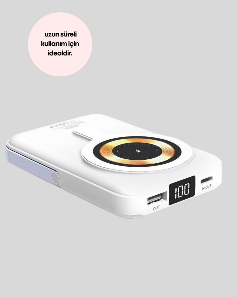 LCD Göstergeli Manyetik Powerbank Type C USB Girişli