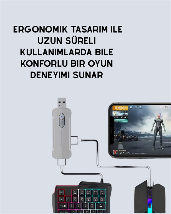 Bluetooth 5.3 Bağlantılı Mobil Oyun Dönüştürücü Set – Klavye + Mouse + Adaptör