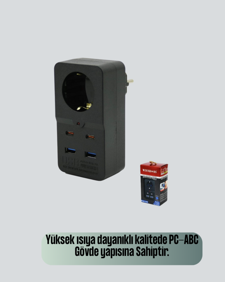 Termal Korumalı Priz Otomatik Çocuk Kilidi 4 USB Type C