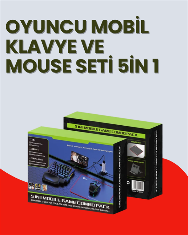 Mobil Uyumlu Klavye Mouse Seti – PUBG ve FPS Oyunları İçin 5'i 1 Arada Oyun Kiti