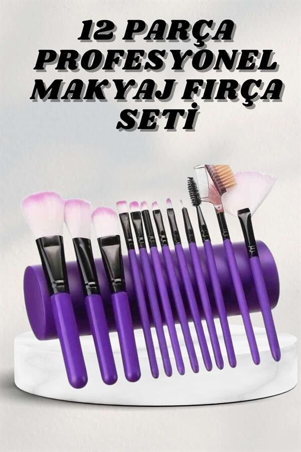 Makyaj Fırçası 12 Parça Set Yumuşak Uçlu Göz Makyajına Uygun Hafif ve Taşınabilir Çanta