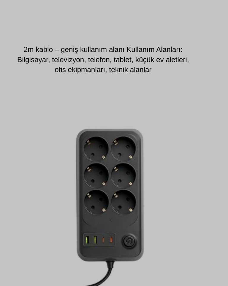 6 Prizli Çoklu Uzatma Kablosu USB Type-C Hızlı Şarj Termal Koruma