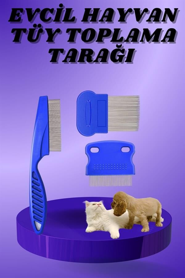 Kedi Köpek Tüy Bit Pire Toplayıcı Toplama Temizleme Tarağı Tarak Seti 4'lü Set