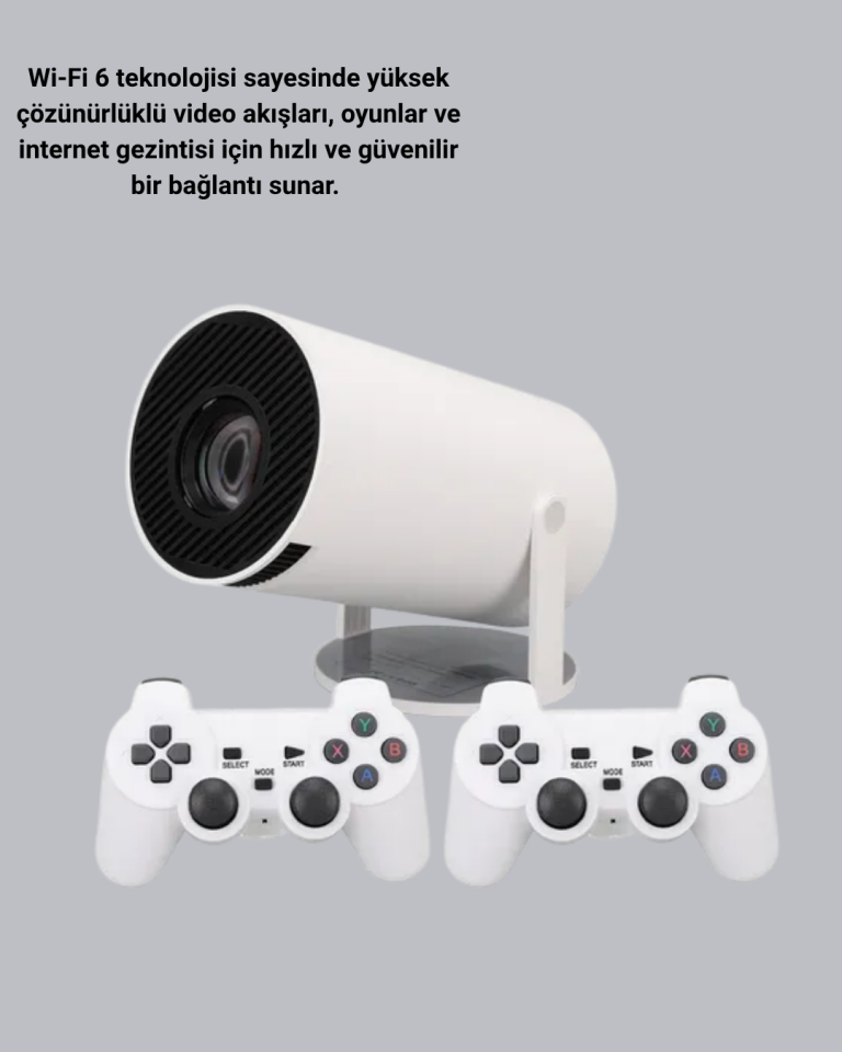 4K Wi-Fi 6 Projeksiyon Cihazı – 10.000+ Oyun Desteği, Kablosuz Bağlantı ve Çoklu Giriş Portları