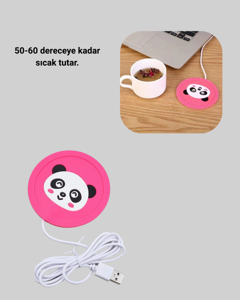 Silikon Hayvan Figürlü USB Bardak Altlığı Isıtıcısı 1.2m Kablolu 60° Isı Koruma