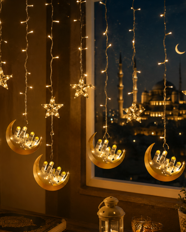Hilal Yıldız LED Ramazan Işığı 3 Metre Dekoratif Perde Aydınlatması