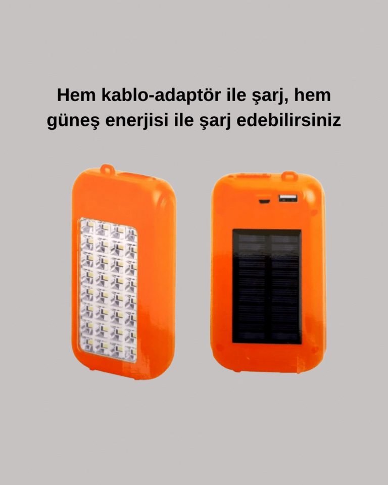 Gold Silver Güneş Enerjili Powerbank Işıldak – 10000 mAh, Taşınabilir, Suya Dayanıklı, 32 LED