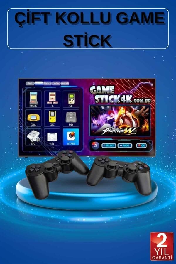 2 Kollu Kablosuz 2.4G Retro Oyunlar 4k Game Stick 3500 Oyun Atari