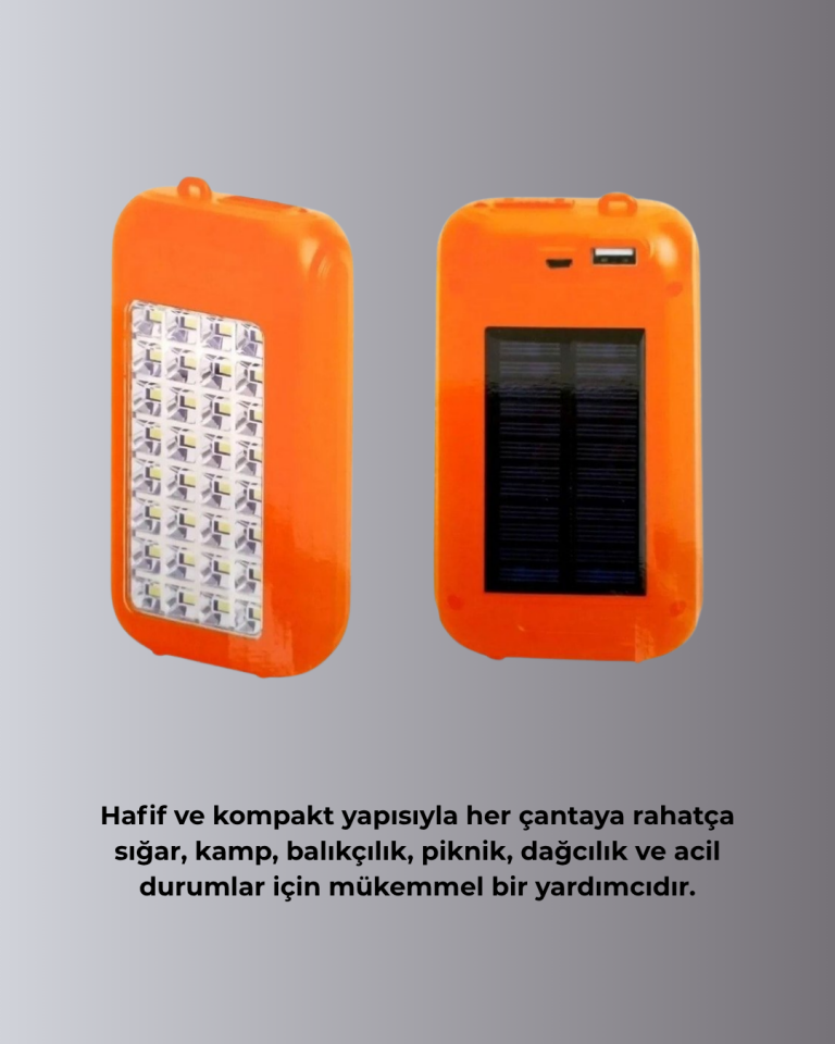 Suya Dayanıklı Güneş Paneli Destekli Powerbank ve Işıldak