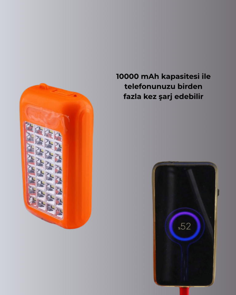 Suya Dayanıklı Güneş Paneli Destekli Powerbank ve Işıldak