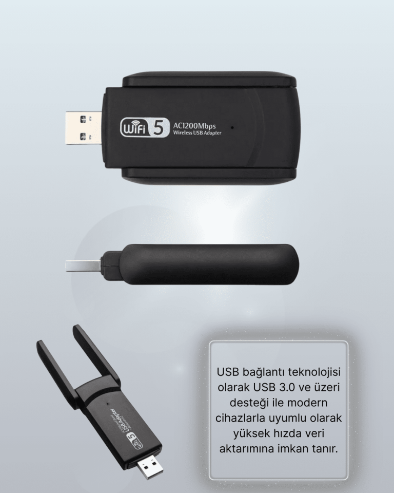 Tak-Çalıştır Özellikli Çift Bant WiFi Adaptör – 1200 Mbps