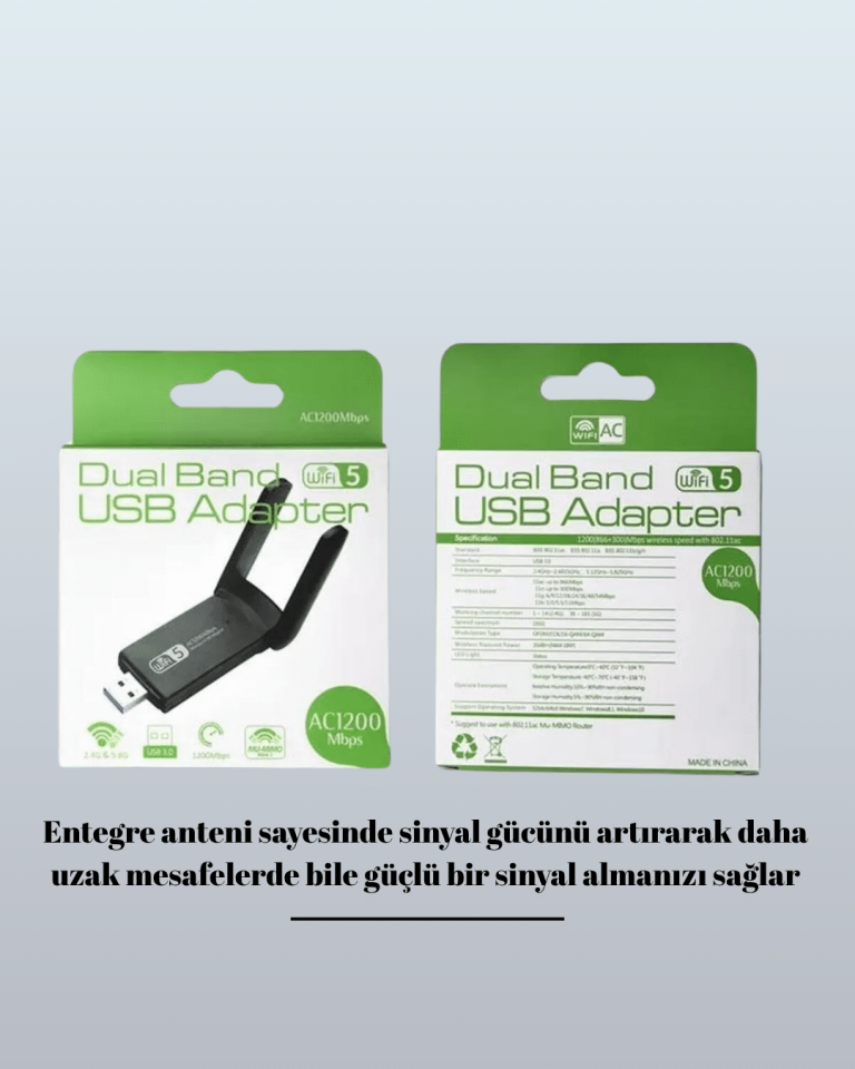 Tak-Çalıştır Özellikli Çift Bant WiFi Adaptör – 1200 Mbps