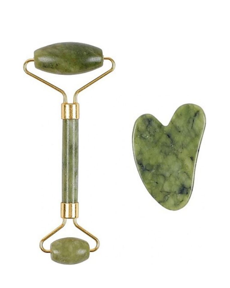 Jade Stone Yüz Bakım Seti Gua Sha ve Roller Masaj Taşı