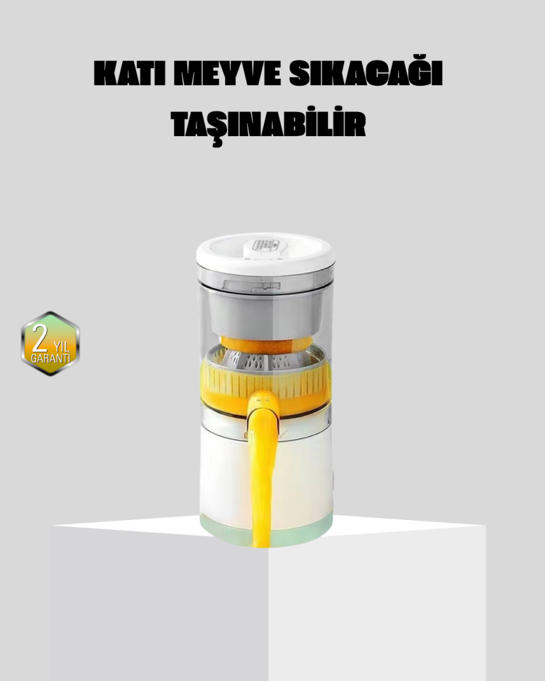Taşınabilir Katı Meyve Sıkacağı – 45W Güçlü Motor, Çift Kesici Bıçak, USB Şarjlı ve Kompakt Tasarım