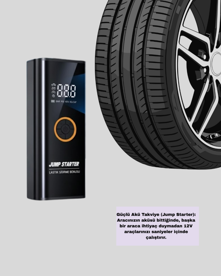 Akü Takviye Cihazı Jump Starter ve Dijital Hava Kompresörü