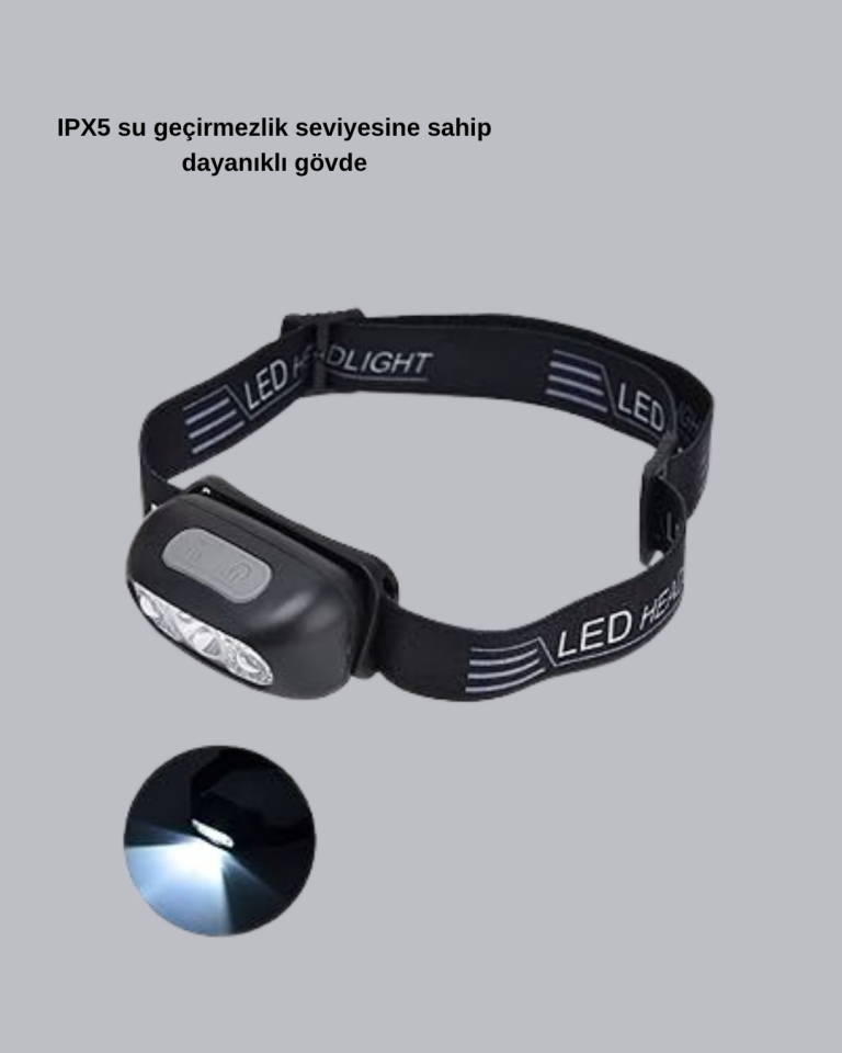IPX5 Su Geçirmez Şarjlı LED Kafa Feneri | Hareket Sensörlü, Ayarlanabilir 60° Far