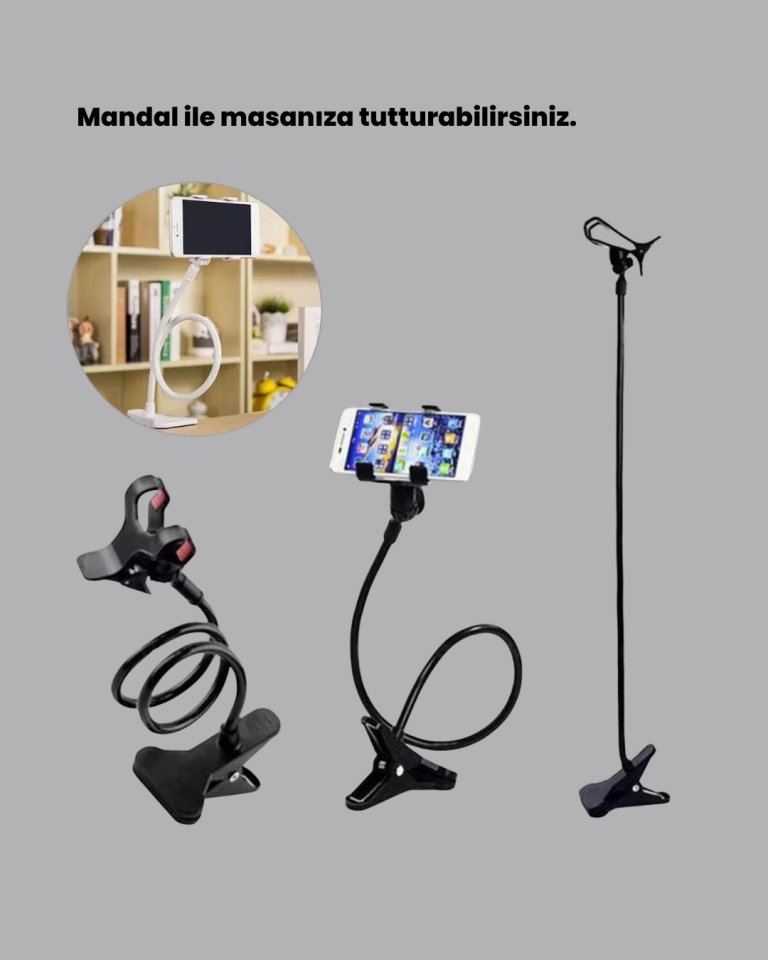 Esnek Gövdeli Mandallı Masaüstü Telefon Tutucu